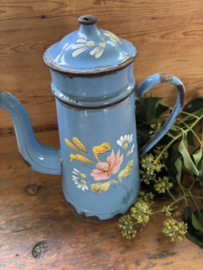 Blauw emaille bloemen koffiepot