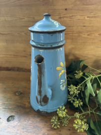 Blauw emaille bloemen koffiepot