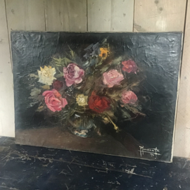 (Verkocht)Groot robuust bloemen schilderij