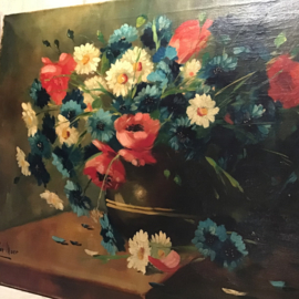 Groot bloemen schilderij op doek