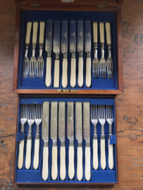 Cassette met 12 vorken en messen