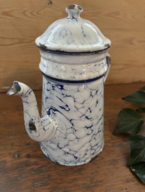 Gemarmerde blauw witte koffiepot