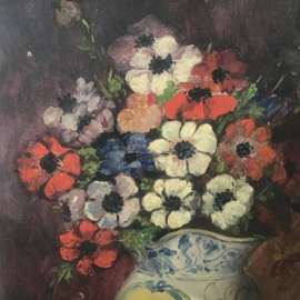 Oud bloemen schilderij op paneel