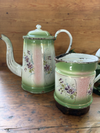 Gebloemde koffiepot groen/roze