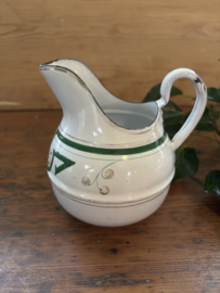 Bol emaille wit met groen kannetje