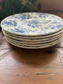 (Verkocht)6 platte blauwe bloem borden