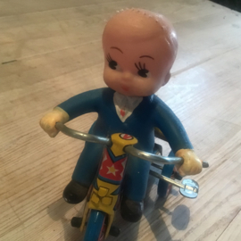 (Verkocht)Blikken fietsje met mannetje