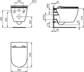 Ideal Standard I life O hangtoilet PACK Hydrotwist (hangtoilet met sandwich toiletzitting met softclose) zonder spoelrand - wit