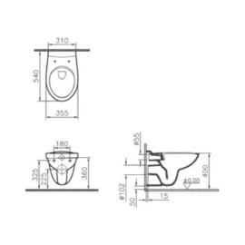 Easylux Normus hangtoilet Spinflush zonder spoelrand 360 x 540 mm - wit antibacterieel