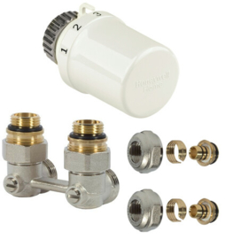 Honeywell radiatoraansluitset met H-blok - muurmodel - Thera 6 thermostaatknop - 16x2 meerlagenbuis koppelingen