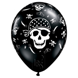 Bedrukte piraten ballon, skulls & bones, 5 stuks