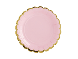 Roze bordjes met gouden sierrand 18cm (6 st)