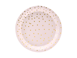 Roze bordjes met gouden dots, 18cm 6 stuks