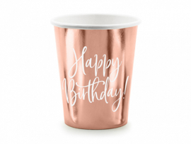 Rose gold bekers Happy Birthday 6 st