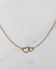 Two hearts ketting goud