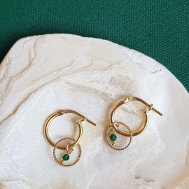 Smaragd zirkonia circle - oorbellen goud