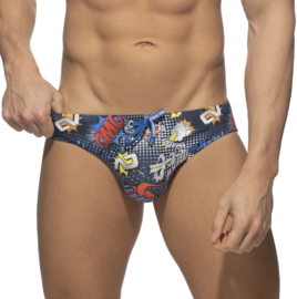 Addicted Comic Swim Brief Blue