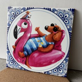Teckel Tobie Tegeltje Flamingo