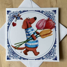 Teckel Tobie Wenskaart ‘Tulp’