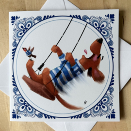 Teckel Tobie Wenskaart ‘Schommel’
