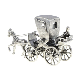 Zilveren miniaturen rijtuig met paard en koetsier