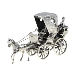 Zilveren miniaturen rijtuig met paard en koetsier