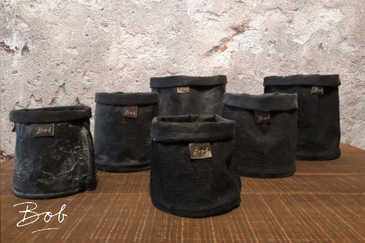 Bob mixed pots /rubber/jute 17 cm black