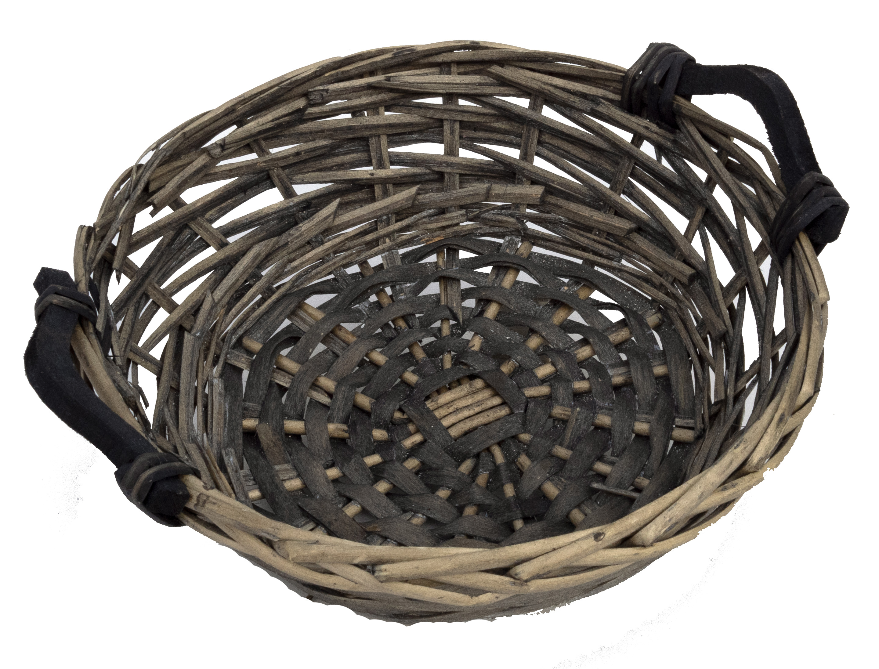 Mand rond grijs, zwarte handgrepen. 30 cm