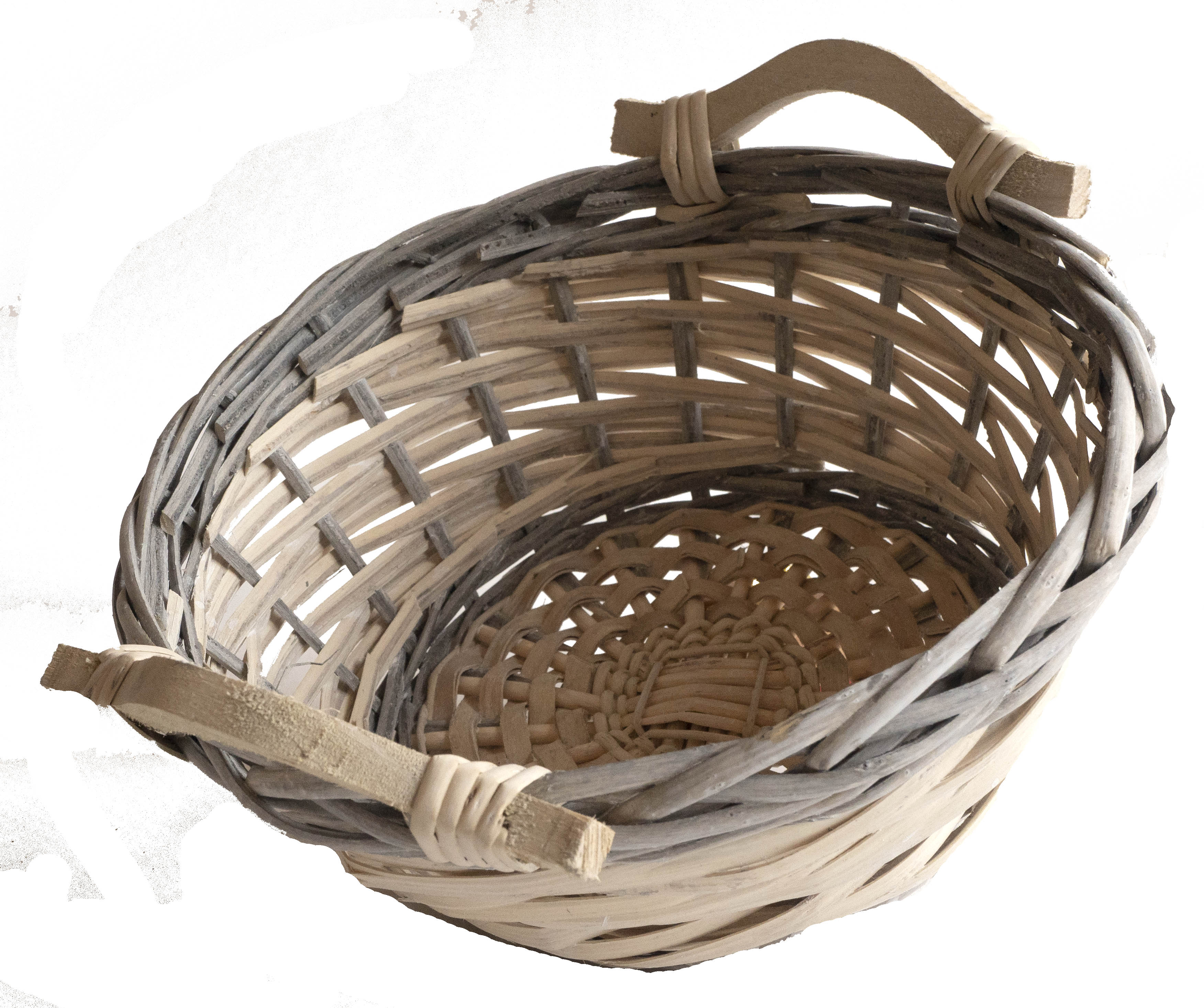 Mand rond grijs, zwarte handgrepen 25 cm