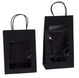 Draagtas Zwart Kraft met Venster   18*8*24 cm / 50 stuks