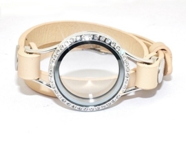 Beige leren armband voor Memorylocket