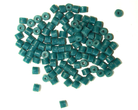 Cilindervormige glaskralen, groen/blauw