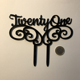 Taart Topper "TwentyOne" Zwart Acryl