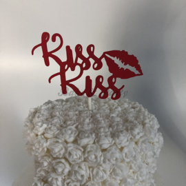 Taart Topper "Kiss Kiss" Rood Carton (klein)