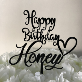 Taart Topper Acryl "Happy Birthday Honey"