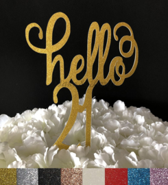 Taart Topper Carton "Hello 21"