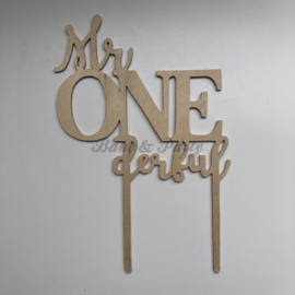 Taart Topper "Mr One derful" Hout (handgemaakt)