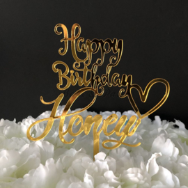Taart Topper Acryl "Happy Birthday Honey"