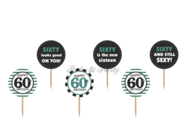 Cupcake Toppers "Sixty" (6 stuks)