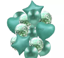 Folie & Latex Ballonnen Party Set Groen Confetti (14 stuks)