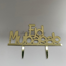Taart Topper "Eid Mubarak" (3) Goud Spiegel Acryl