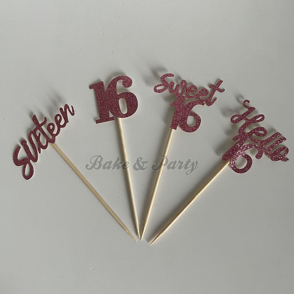 Cupcake Toppers "Sweet 16" (12 stuks)