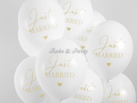 Latex Ballonnen "Just Married" Wit/Goud (10 stuks)