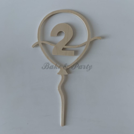 Taarttopper Ballon met Cijfer 2 Hout (handgemaakt)