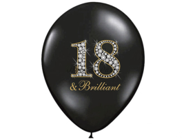 Latex Ballonnen "18 & Brilliant" Zwart/Zilver/Goud (10 stuks)