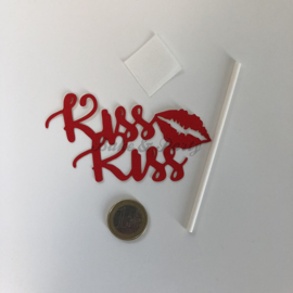 Taart Topper "Kiss Kiss" Rood Carton (klein)