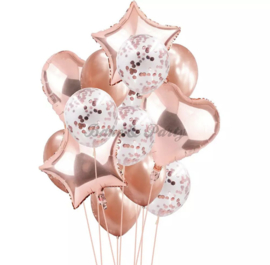 Folie & Latex Ballonnen Party Set Rosé Goud Confetti (1) (14 stuks)