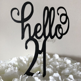 Taart Topper Carton "Hello 21"