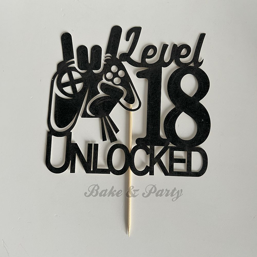 Taart Topper Carton "Level  18 Unlocked"
