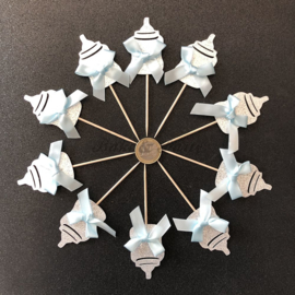 Cupcake Toppers "Babyflesje met Blauwe Strik" (10 stuks)